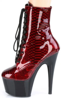 Pleaser ADORE-1020SP Red Snake Print Ankle Boots Pole Shoes