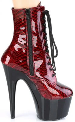 Pleaser ADORE-1020SP Red Snake Print Ankle Boots Pole Shoes