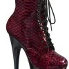 Pleaser ADORE-1020SP Red Snake Print Ankle Boots Pole Shoes