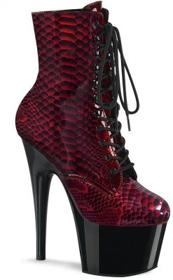 Pleaser ADORE-1020SP Red Snake Print Ankle Boots Pole Shoes