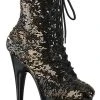 Pleaser ADORE-1020SQ Black/Gold Flip Sequin Boots