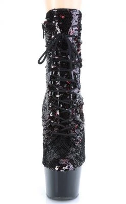 Pleaser Pole Shoes ADORE-1020SQ Black/Red Flip Sequin Boots
