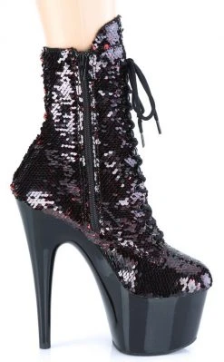 Pleaser Pole Shoes ADORE-1020SQ Black/Red Flip Sequin Boots 11 Pleaser Pole Shoes ADORE-1020SQ Black/Red Flip Sequin Boots