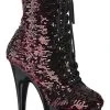 Pleaser Pole Shoes ADORE-1020SQ Black/Red Flip Sequin Boots