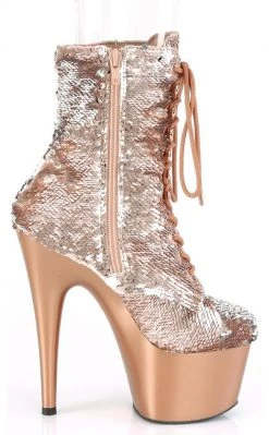 Pleaser Pole Shoes ADORE-1020SQ Rose Gold Flip Sequin Boots