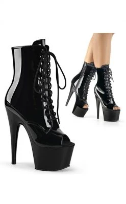 Pleaser ADORE-1021 Black Patent Ankle Boots Pole Shoes