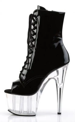 Pleaser Pole Shoes ADORE-1021 Black Patent & Clear Ankle Boots