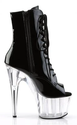 Pleaser Pole Shoes ADORE-1021 Black Patent & Clear Ankle Boots