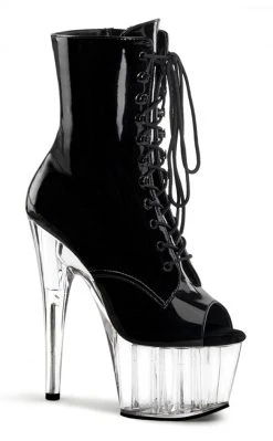 Pleaser Pole Shoes ADORE-1021 Black Patent & Clear Ankle Boots