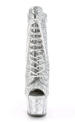 Pleaser ADORE-1021G Silver Glitter Open Toe Ankle Boots