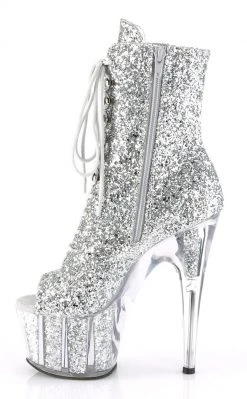Pleaser ADORE-1021G Silver Glitter Open Toe Ankle Boots