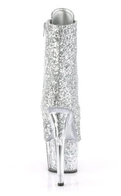 Pleaser ADORE-1021G Silver Glitter Open Toe Ankle Boots