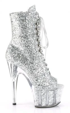 Pleaser ADORE-1021G Silver Glitter Open Toe Ankle Boots