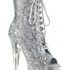 Pleaser ADORE-1021G Silver Glitter Open Toe Ankle Boots