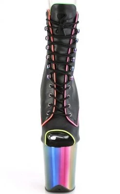 Pleaser Pole Shoes ADORE-1021RC-02 Black Matte/Rainbow Chrome Ankle Boots