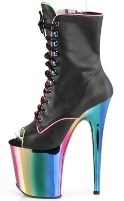 Pleaser Pole Shoes ADORE-1021RC-02 Black Matte/Rainbow Chrome Ankle Boots