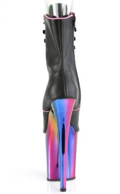 Pleaser Pole Shoes ADORE-1021RC-02 Black Matte/Rainbow Chrome Ankle Boots