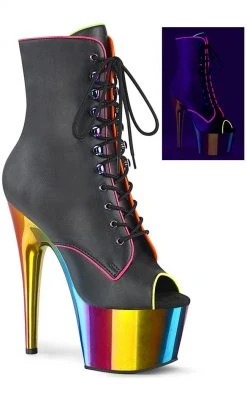 Pleaser Pole Shoes ADORE-1021RC-02 Black Matte/Rainbow Chrome Ankle Boots