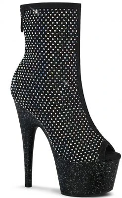 Pleaser ADORE-1031 Black Rhinestone Mesh Booties Pole Shoes