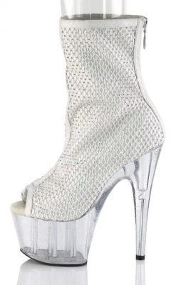 Pleaser ADORE-1031 UV White Glitter Mesh Booties Pole Shoes 9 Pleaser ADORE-1031 UV White Glitter Mesh Booties Pole Shoes