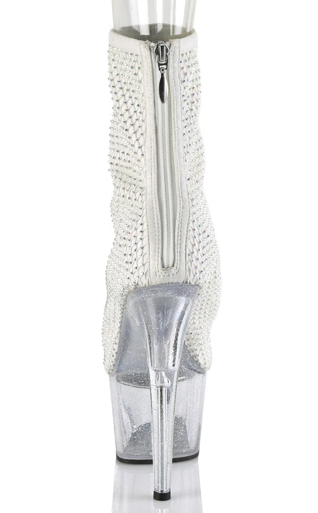 Pleaser ADORE-1031 UV White Glitter Mesh Booties Pole Shoes 6 Pleaser ADORE-1031 UV White Glitter Mesh Booties Pole Shoes
