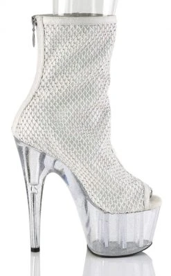 Pleaser ADORE-1031 UV White Glitter Mesh Booties Pole Shoes 11 Pleaser ADORE-1031 UV White Glitter Mesh Booties Pole Shoes
