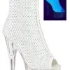 Pleaser ADORE-1031 UV White Glitter Mesh Booties Pole Shoes