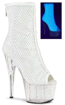 Pleaser ADORE-1031 UV White Glitter Mesh Booties Pole Shoes