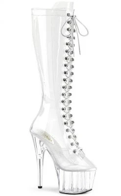 Pleaser Pole Shoes ADORE-2020C Clear Knee High Boots