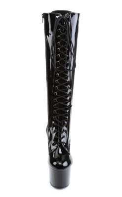 Pleaser ADORE-2023 Blk Str Pat/Blk Knee High Boots Pole Shoes