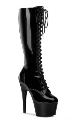 Pleaser ADORE-2023 Blk Str Pat/Blk Knee High Boots Pole Shoes