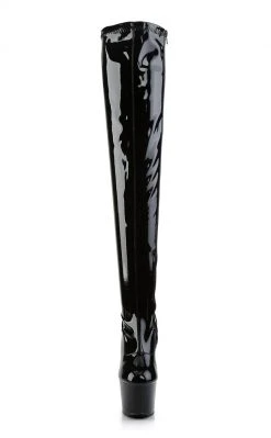 Pleaser Pole Shoes ADORE-3000 Black Patent Thigh High Stretch Boots