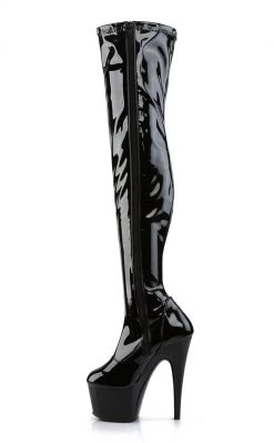 Pleaser Pole Shoes ADORE-3000 Black Patent Thigh High Stretch Boots