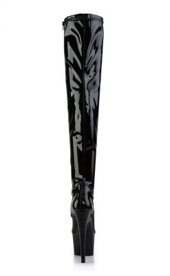 Pleaser Pole Shoes ADORE-3000 Black Patent Thigh High Stretch Boots