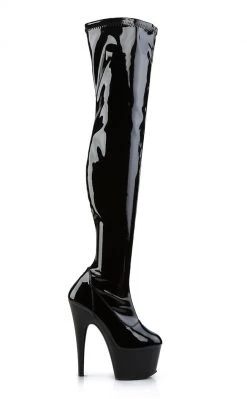 Pleaser Pole Shoes ADORE-3000 Black Patent Thigh High Stretch Boots