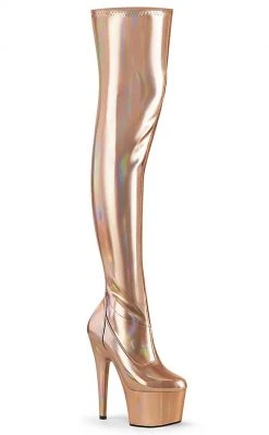 Pleaser ADORE-3000 Rose Gold Holo Thigh High Boots Pole Shoes