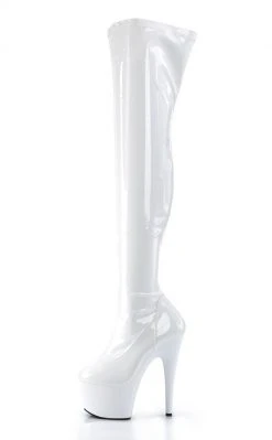 Pleaser ADORE-3000 White Thigh High Boots Pole Shoes