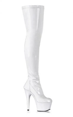 Pleaser ADORE-3000 White Thigh High Boots Pole Shoes