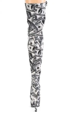Pleaser ADORE-3000DP Money Print Thigh High Boots Pole Shoes