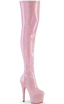 Pleaser ADORE-3000HWR Baby Pink Hologram Thigh High Boots Pole Shoes