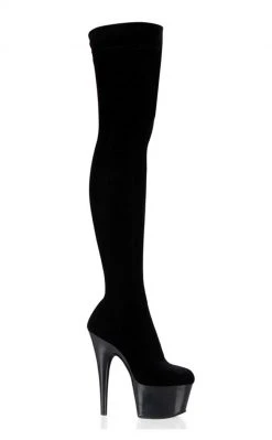 Pleaser Sale ADORE-3002 Black Velvet Thigh High Boots (AU Stock)
