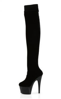 Pleaser Pole Shoes ADORE-3002 Black Velvet Thigh High Boots