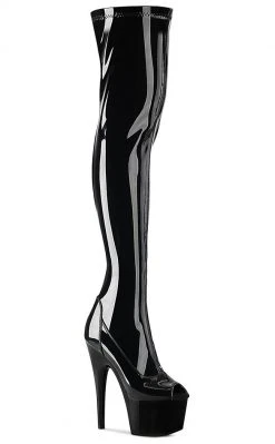 Pleaser ADORE-3011 Black Peep Toe Thigh High Boots