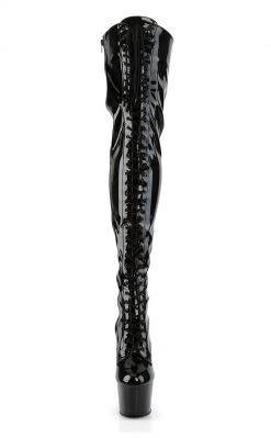 Pleaser ADORE-3023 Blk Str Pat/Blk Thigh High Boots
