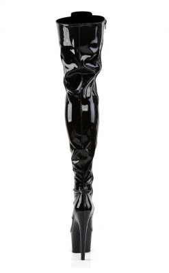 Pleaser ADORE-3023 Blk Str Pat/Blk Thigh High Boots