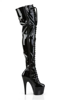 Pleaser ADORE-3023 Blk Str Pat/Blk Thigh High Boots