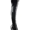 Pleaser ADORE-3023 Blk Str Pat/Blk Thigh High Boots