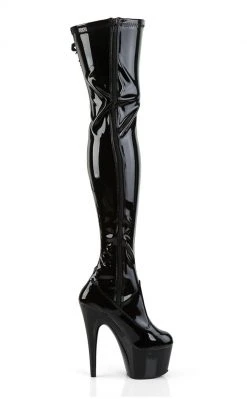 Pleaser ADORE-3050 Blk Str Pat/Blk Thigh High Boots Pole Shoes
