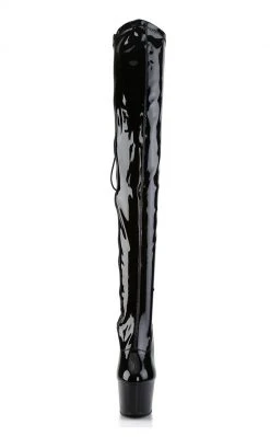 Pleaser ADORE-3063 Blk Str Pat/Blk Thigh High Boots