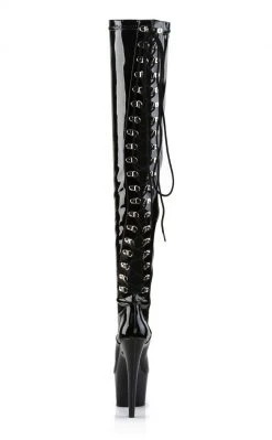 Pleaser ADORE-3063 Blk Str Pat/Blk Thigh High Boots